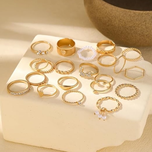 21-Piece Gold Stackable Rings Set for Women – Elegant Rings Fashion Jewellery - Picture 5 of 6